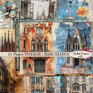 Diario VOYAGE BARCELONA, páginas A4, papel digital para diario basura, página de collage imprimible, álbum de recortes, descarga digital