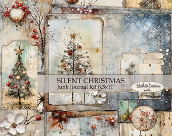 SILENT CHRISTMAS Junk Journal Kit, papel de Natal, página de colagem para impressão, álbum de recortes, download digital