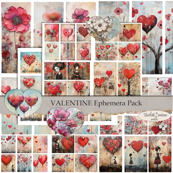 VALENTINE Ephemera Pack Printable Journal Ephemera, Valentine Embellishments, Collage Elements, Paper Craft, Scrapbook, Love, DIY