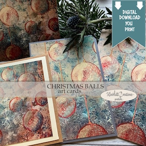 BOLAS DE NAVIDAD, Postales de felicitación artísticas, Descarga digital con impresión en gel, Navidad, Tarjetas, Páginas de diario, Tamaño A4 y Carta