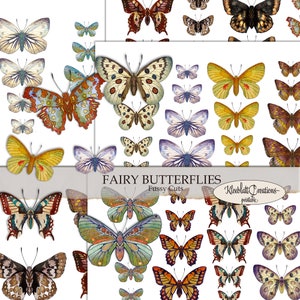 FAIRY BUTTERFLIES, Embellishments, Junk Journal Sticker, Bullet Sticker, Collage Elements, Fussy Cut, DIY