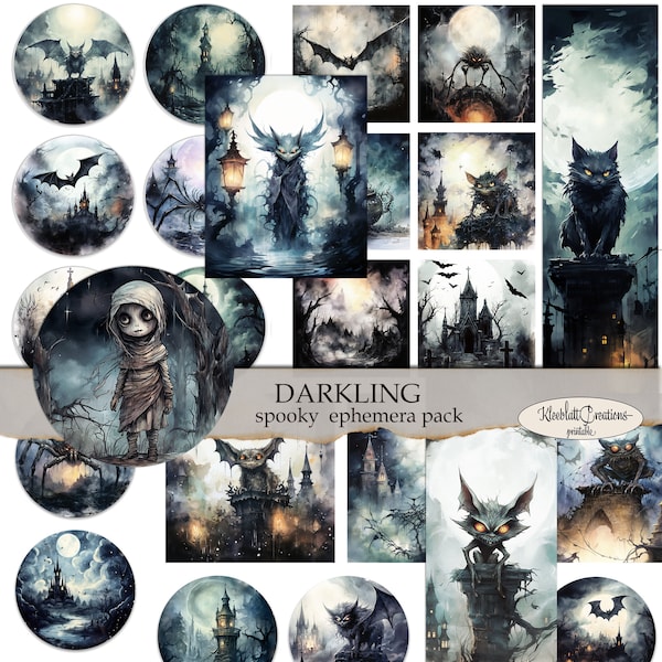 DARKLING Ephemera Pack, Halloween, Spooky, Embellishments, Scrapbook Paper Craft, Digital Download