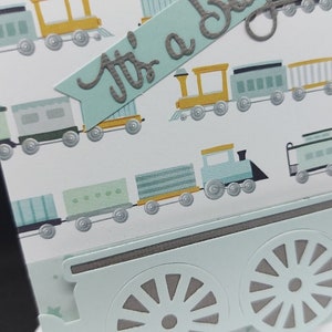 Nouvelle carte de train bébé garçon, carte de voeux, carte de train vert