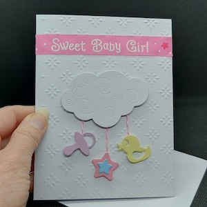 Carte bébé fille, carte de voeux, carte bébé bienvenue, carte mobile cloud