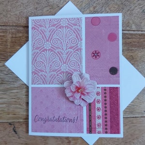 Carte de félicitations fleur rose, carte de voeux, carte pour elle