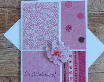 Pink flower congratulations card, greeting card, card for her