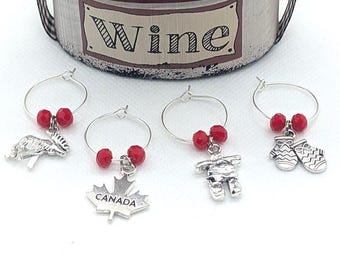 Canadian Wine Charms: Maple Leaf, Moose, Inukshuk, Mittens