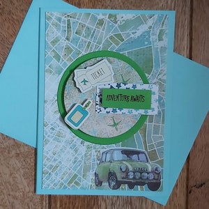 Retirement travel card, blue greeting card, card for her, card for him
