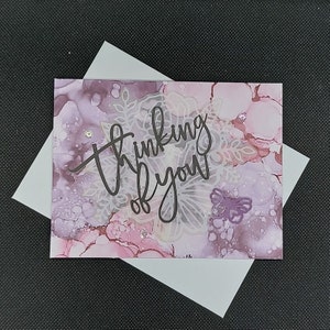 Carte de sympathie, carte de voeux, carte pensant à toi, carte rose et violette
