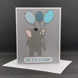 Carte d'anniversaire éléphant, carte de voeux, carte éléphant gris avec ballons, carte pour lui