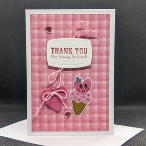 Carte de remerciement, carte de voeux, carte merci d'être si douce, carte cornet de glace rose, carte chèque rose