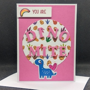 Carte d'anniversaire dinosaure pour enfants, carte de voeux, carte d'anniversaire rose