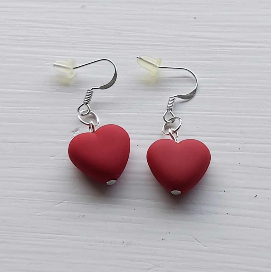 Red heart dangle earrings red heart earrings red and silver | Etsy