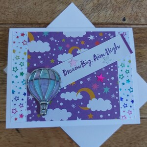 Carte d'encouragement étoiles violettes, carte de voeux, carte rêve grande, carte montgolfière