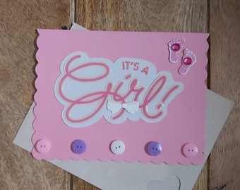 New baby girl card, greeting card, card for her, pink card