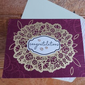 Carte de mariage, carte de vœux, carte or et bordeaux, carte de félicitations