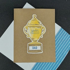 Carte anniversaire trophée papa, carte de voeux, carte marron et or