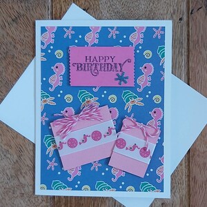Carte anniversaire créature marine enfant, carte de voeux, carte anniversaire rose et bleu