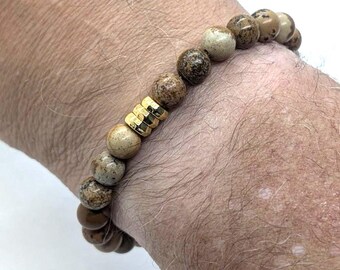 Picture Jasper Men's Bracelet: Natural Stone Beaded Jewelry