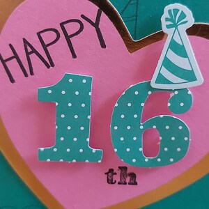 Carte turquoise bonbon 16, carte de voeux, carte d'anniversaire pour elle, carte chapeau de fête