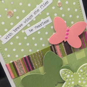 Carte papillon vierge, carte de voeux, carte d'encouragement, carte à carreaux verte et rose à pois, carte pour elle