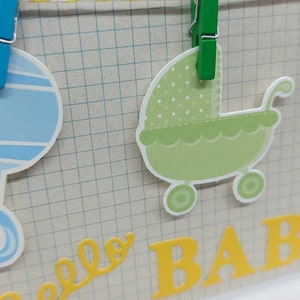 Carte de baby shower pastel, carte de voeux, carte de corde à linge