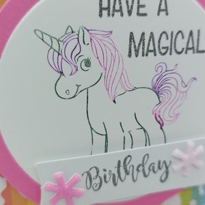 Carte d’anniversaire licorne pour enfants, carte de vœux, carte arc-en-ciel, carte rose