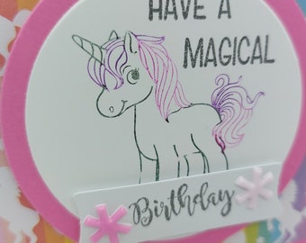 Children's unicorn birthday card, greeting card, rainbow card, pink card