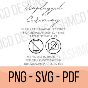 Unplugged Ceremony Sign, Wedding Modern Minimalist Romantic Elegant - SVG, PNG, PDF - Digital Download