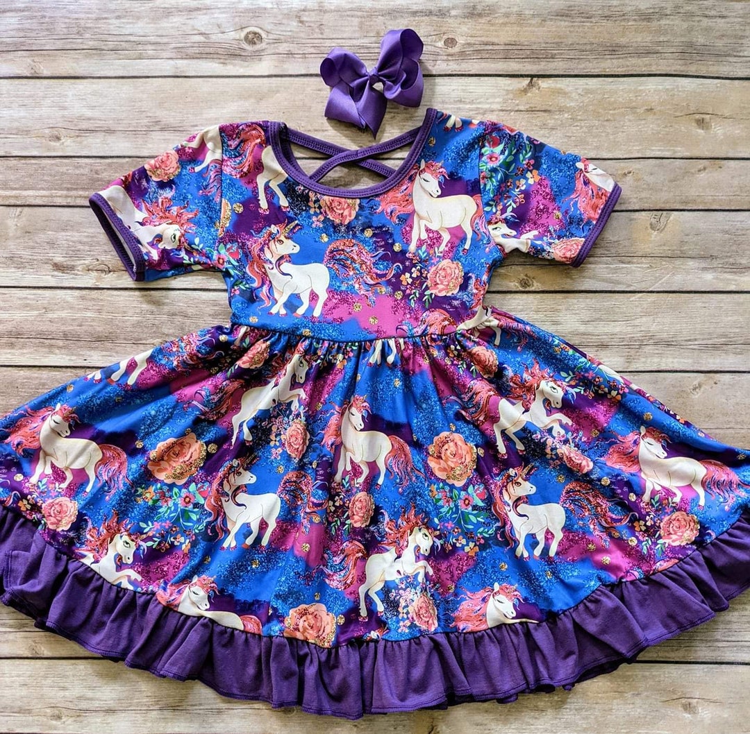 Unicorn Floral Cross Back Twirl Dress Etsy