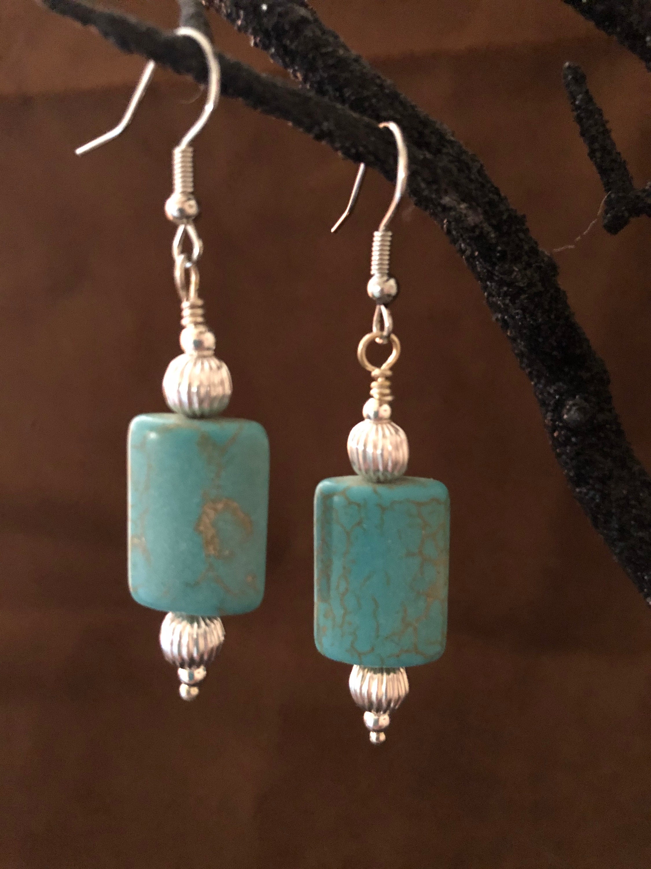 Silver & Magnesite Earrings Etsy