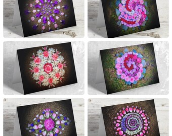 Greeting Card Set (5 x 7) Pink & Purple Flowers Variety Pack Mandala Meditation Nature Photo Art