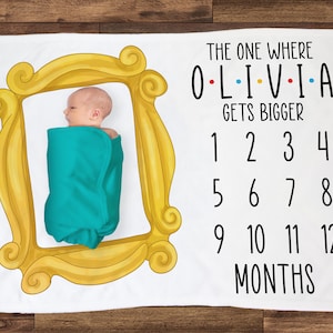 Friends Themed Milestone Blanket with Iconic Yellow Frame Design | Personalized Baby Blanket | Customizable Name | Perfect Baby Shower Gift