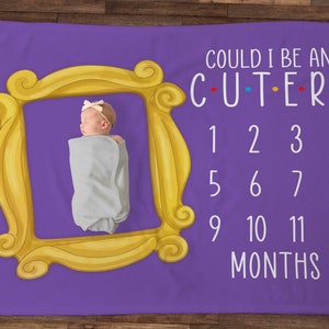 Friends Themed Milestone Blanket w/ Iconic Yellow Frame and Purple Door | Personalized Baby Blanket | Perfect Shower Gift