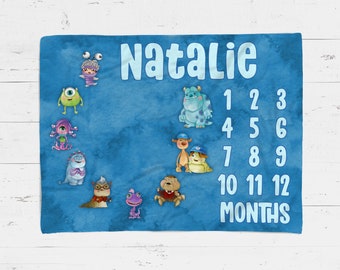 Monsters Inspired Milestone Couverture personnalisée - Neutre - Baby Shower Minky Cadeau Soft