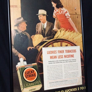 Vintage 1940 Lucky Strike Cigarettes “H. L. Kersey tobacco purchase” Framed Print Advertisement, Nostalgic Advertising