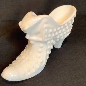Vintage Fenton Milk Glass Hobnail Slipper with Cat Head