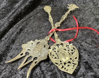 Antique Ornate  Italian Large Serving Fork And Spoon Set