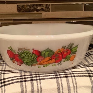 Vintage Glasbake Melkglas 2 Quart Ronde Braadpan Schotel In Het Plantaardige Melodie Patroon