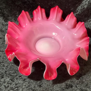 Vintage Cranberry Glass Overlay Brides Basket Bowl - Vintage Pink Glass