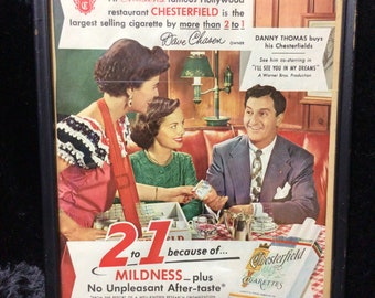 Chesterfield cigarette Vintage 50s Art Print Magazine Framed Art Garage Man Cave