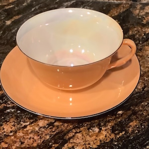 Vintage Iridescent Peach and Cream Teacup and Saucer Lusterware by Bell China