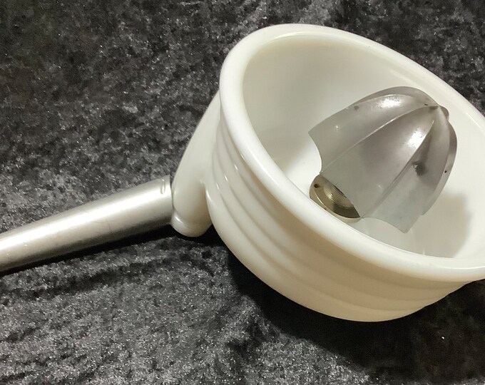 Vintage Milk Glass Juicer Attachment Ribbed With Original Reamer and