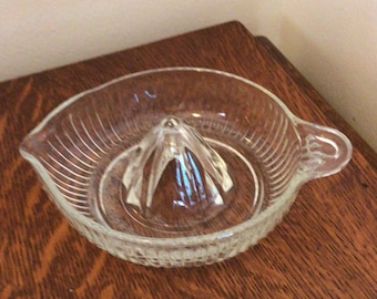 Large Vintage Clear Glass Ribbed Depression Glass Juice Reamer