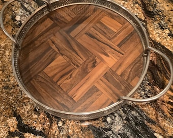 Large Mid Century Modern Formica and Silver Plated Tray with Handles