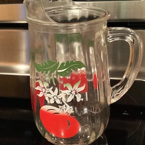 Vintage Handbemalte klare Glas gerippte Tomatensaft Krug