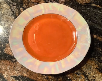 Vintage Iridescent Peach and Pearl White Lusterware Plate Made in Czechoslovakia