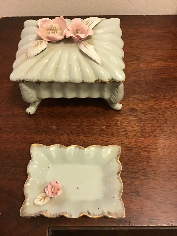 Vintage Japanese 2  Piece Porcelain Dresser Set - image 2