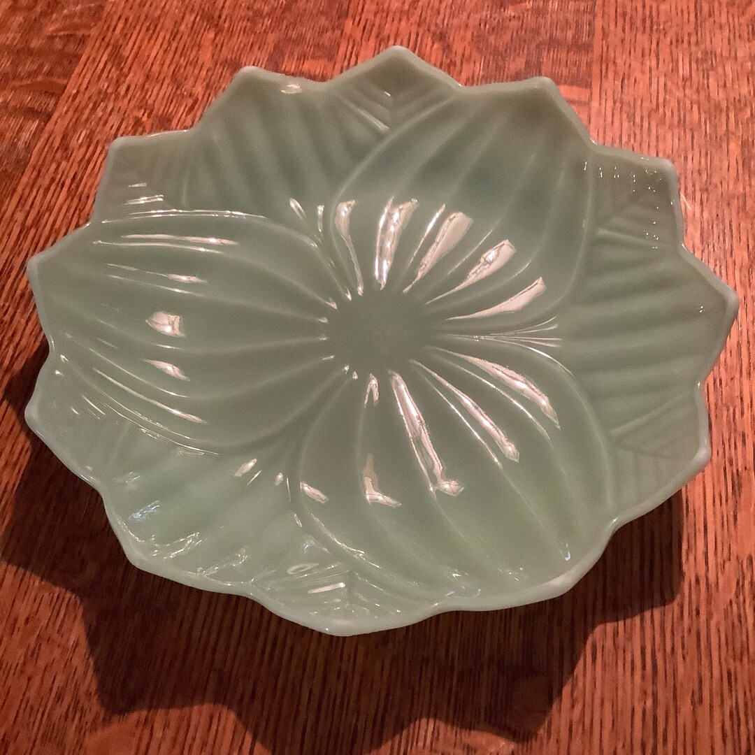 Vintage Fire King Jadeite Lotus Leaf Pattern Plate Anchor Hocking Etsy