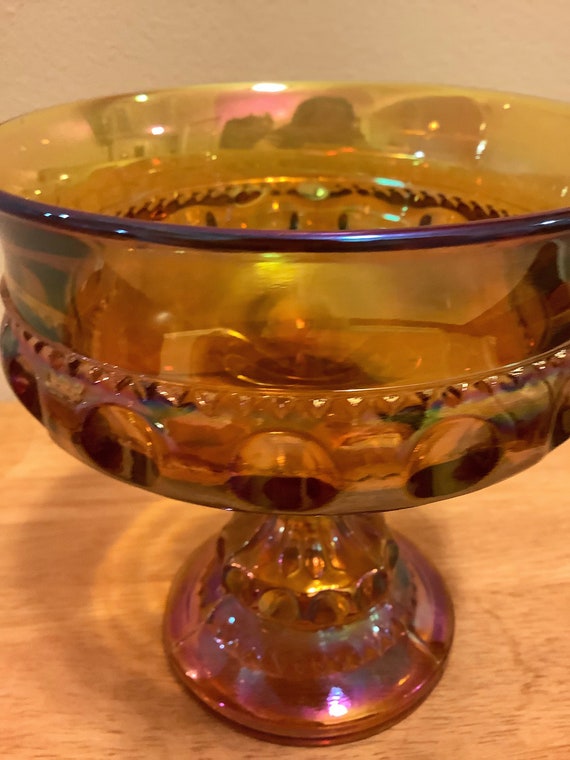 ヴィンテージ MCM アンバー 虹色 カーニバル ガラス キャンディ ボウル